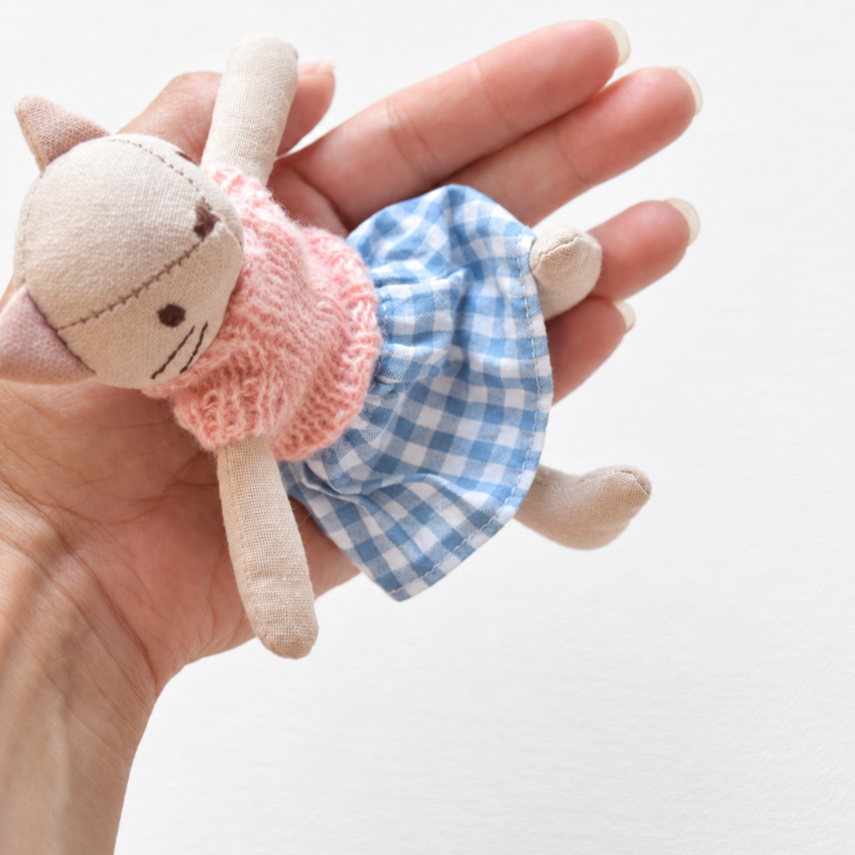 Peach Knit Top + Blue Gingham Skirt