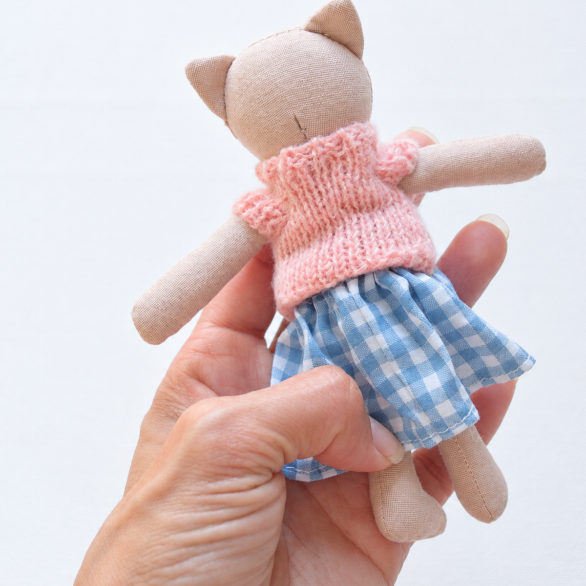 Peach Knit Top + Blue Gingham Skirt