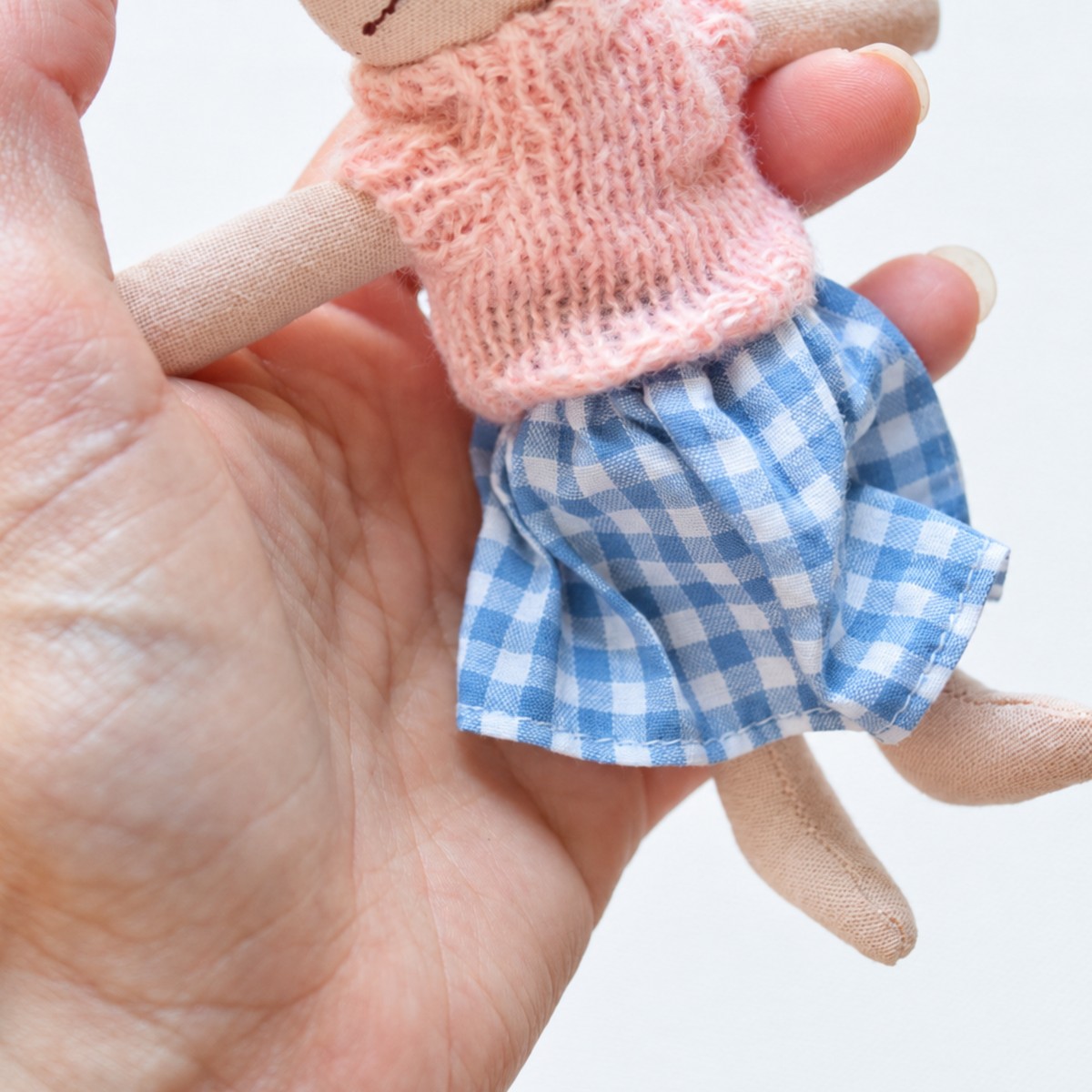 Peach Knit Top + Blue Gingham Skirt