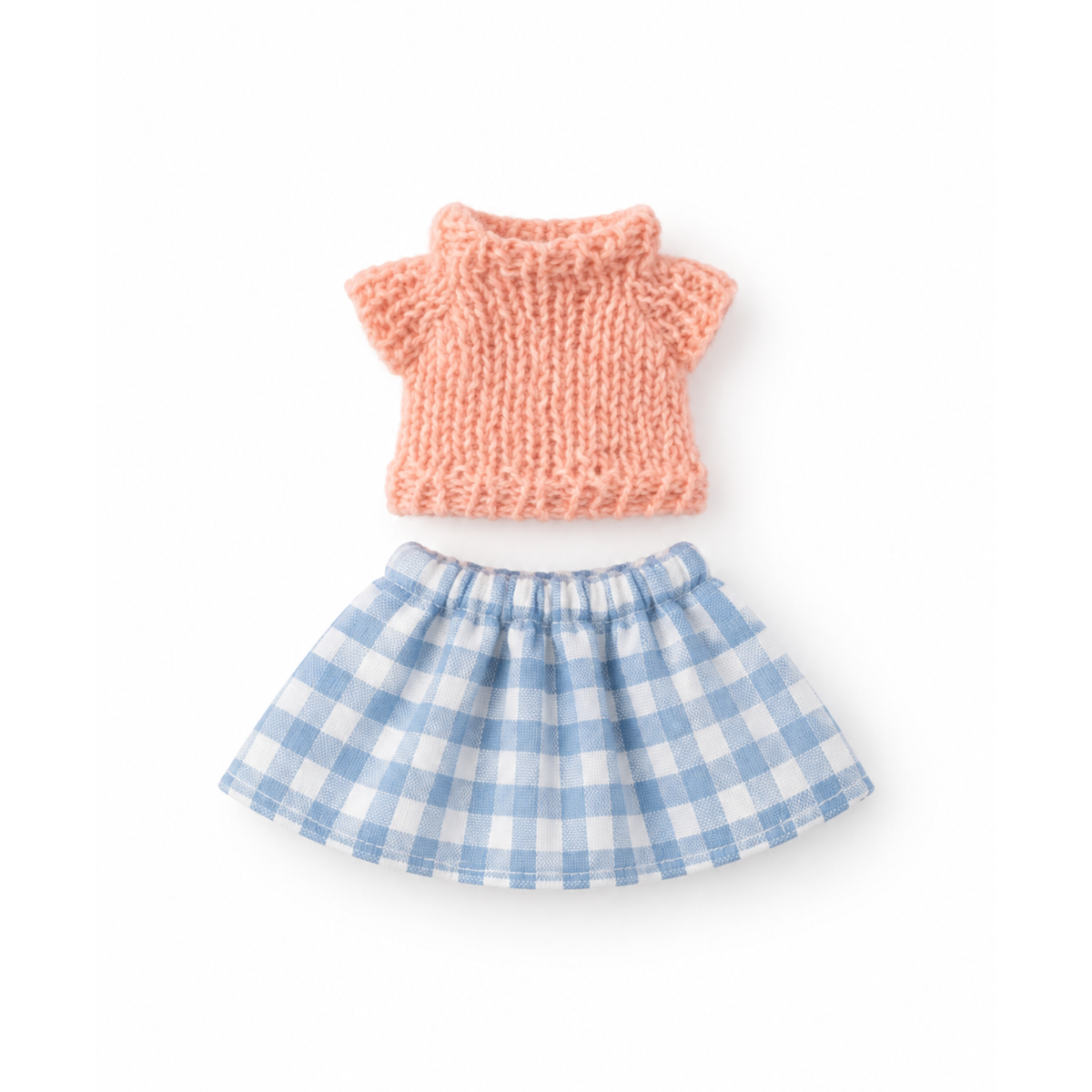 Peach Knit Top + Blue Gingham Skirt